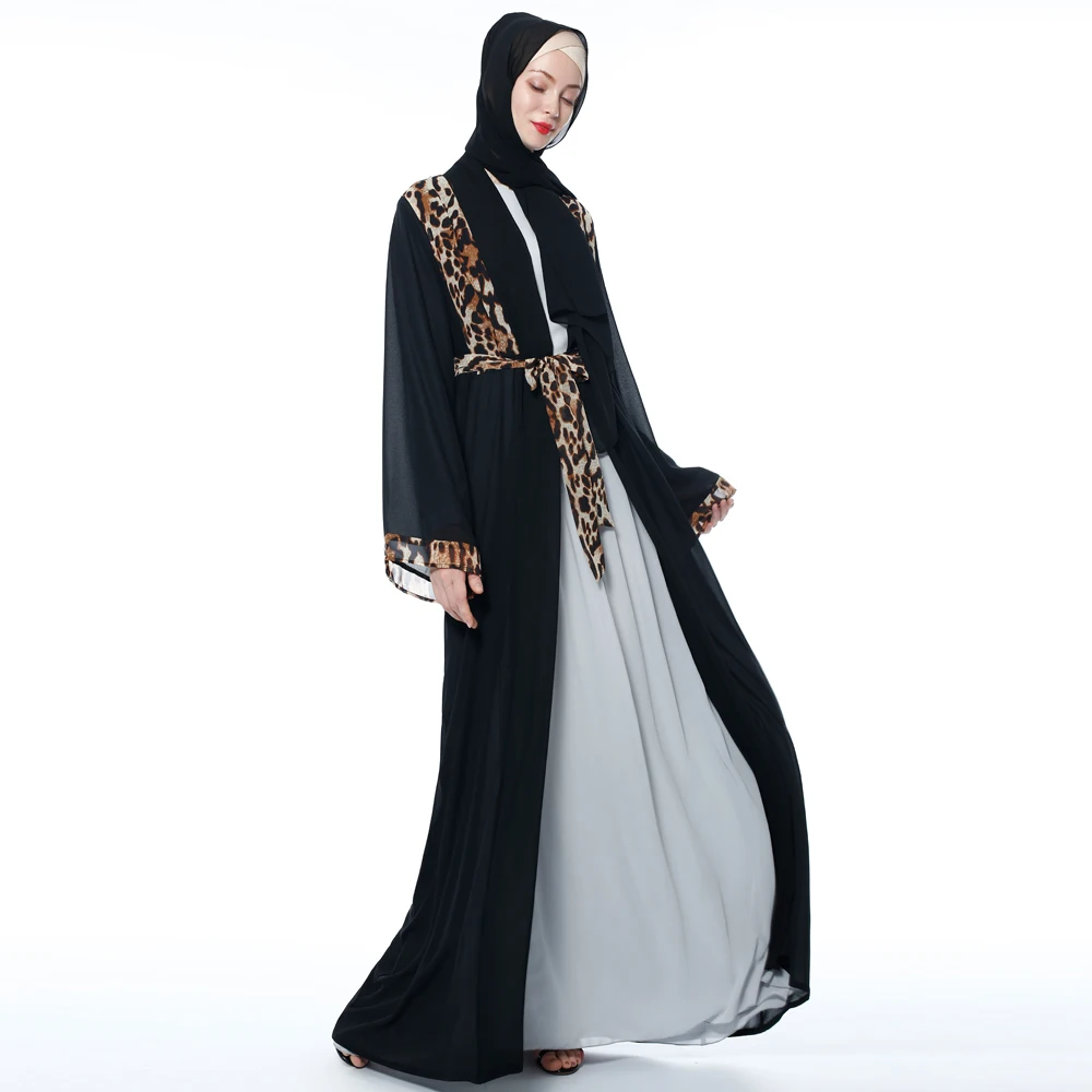 Turkey Ramadan new fashion Sexy stitching long skirt chiffon leopard print dress 9703