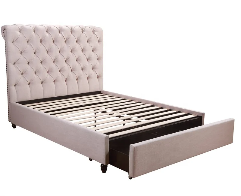 King size bed frame modern bed wing back chesterfield velvet fabric storage bed for bedroom