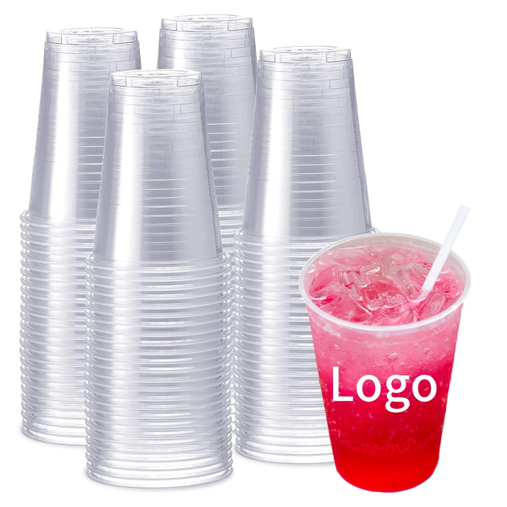 printing Pet disposable custom logo 13 16 17 20 23 24oz coffee boba bubble tea beer party plastic cups with lids for cold drink