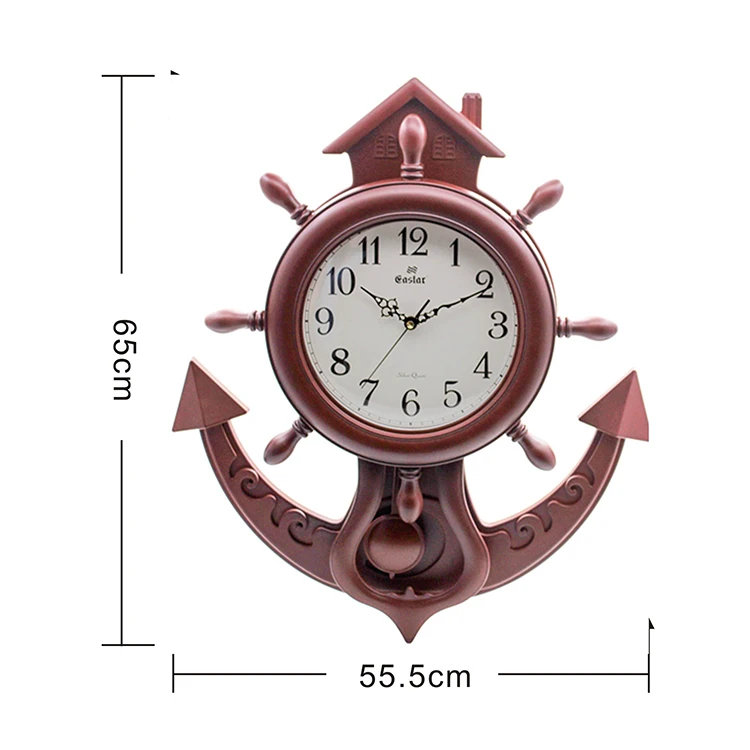 
Wholesale New European creative ship rudder type plastic silent sweeping swing wall clock 