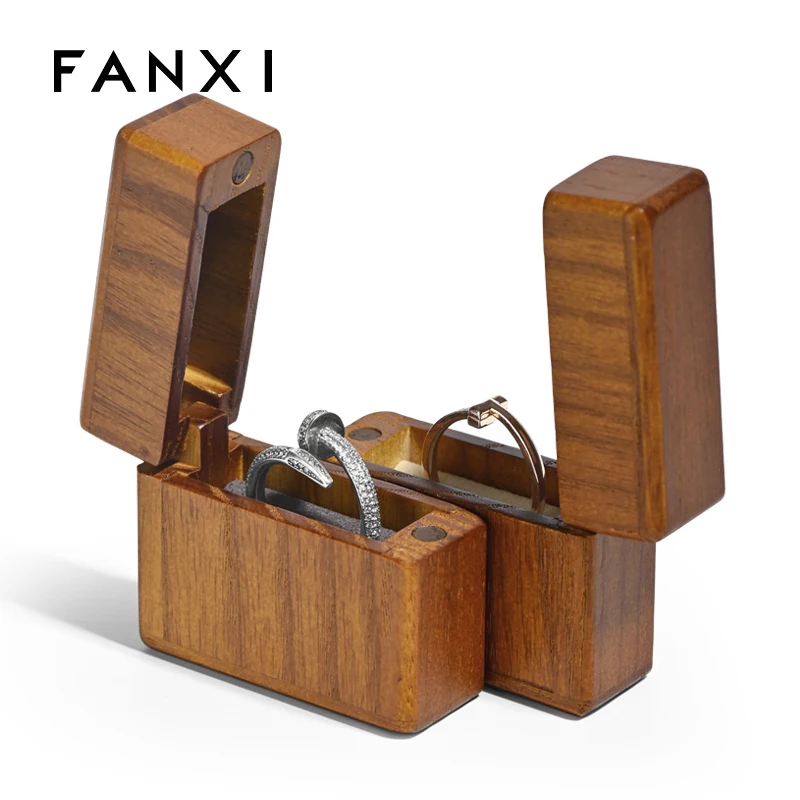 FANXI China Custom Wholesale Solid Wood Ring Box Jewelry Package Box With Microfiber Insert Jewelry Gift Boxes