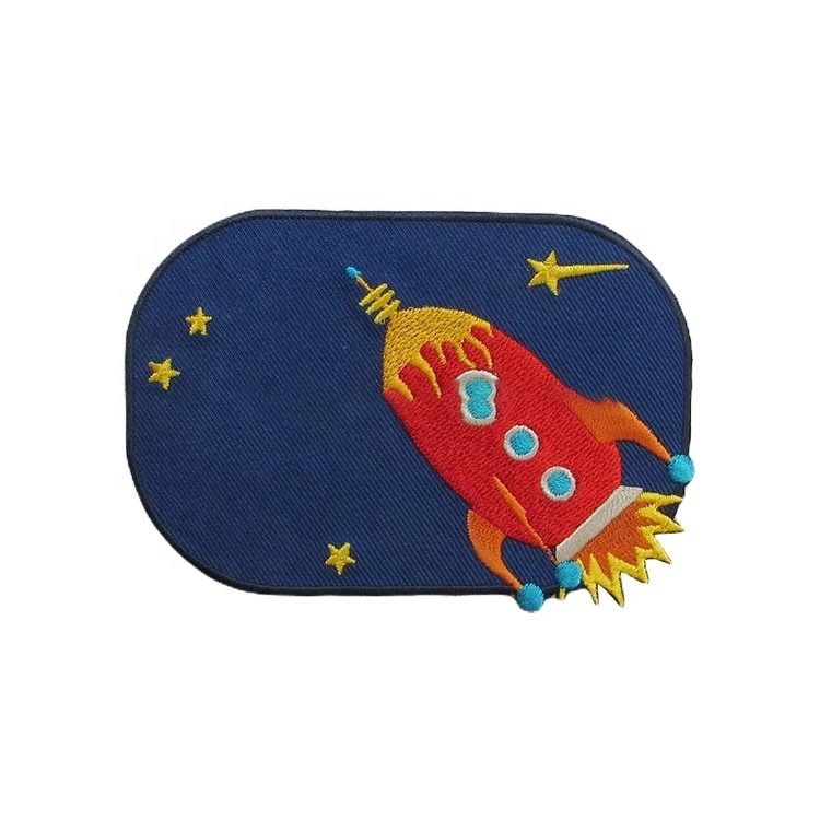 Custom Rocket Sky With Star Dark Blue Patches jacket pocket Iron On Patch Design Kids Wholesale Manufacturer Embroidery Boutique