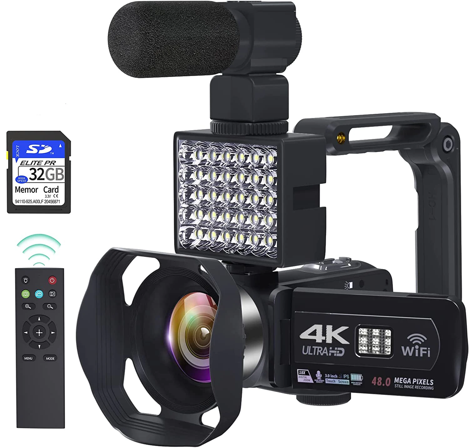 4K Video Camera 48MP 16X Digital Zoom Cameras Vlogging Camera for YouTube 3.0Inch 270 Degree Flip Screen Camcorder