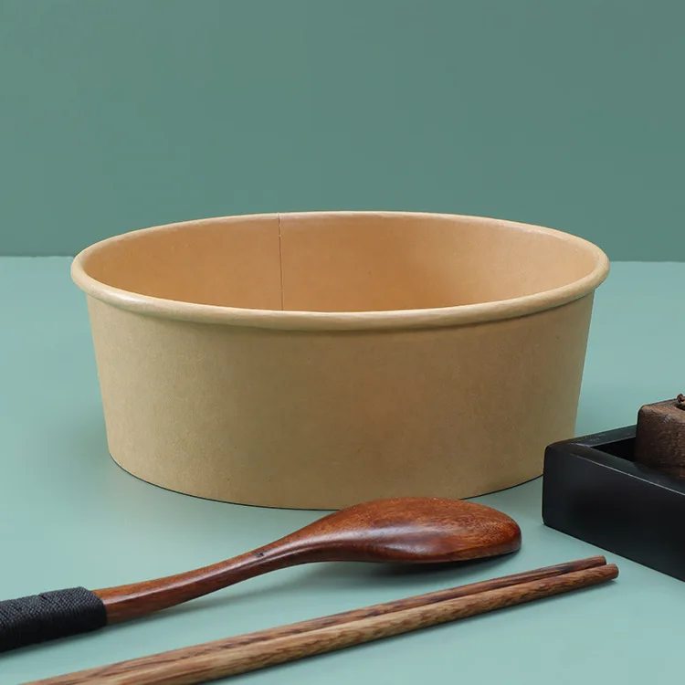 Custom logo kraft paper bowl disposable round salad bowl custom print salad food kraft paper bowl with lid