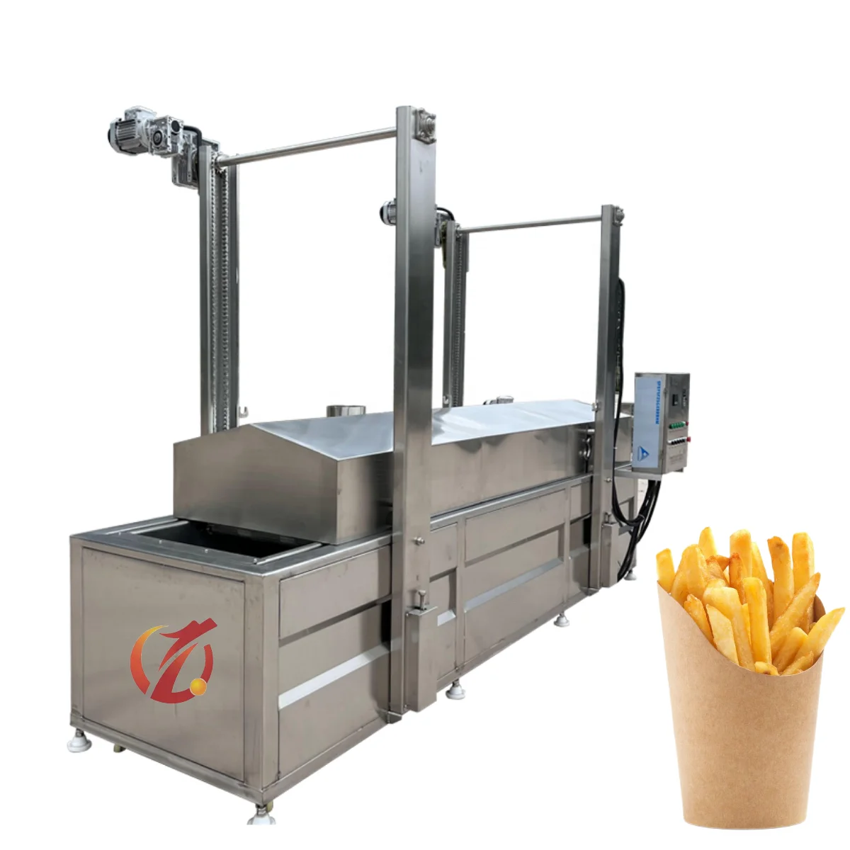QD Industrial Continuous Fryer Chicken Nuggets Potato Chips French Fries Plantain Chips Onion Peanut Groundnut Frying Machine