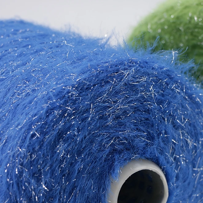 Fancy Imitate Mink Yarns for Knitting Machine Anti-Pilling 4 cm 8cm lurex Silver wire Crytal 100% Nylon Feather Yarn