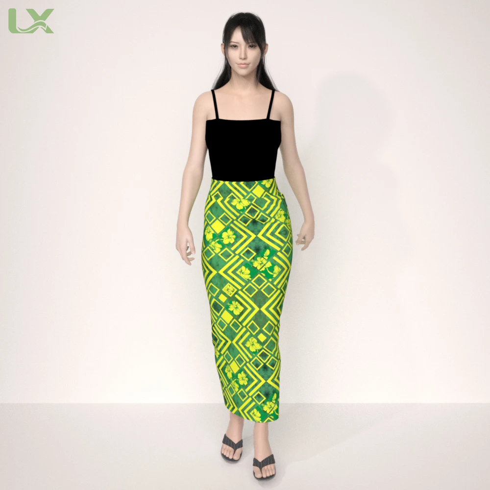 Lexiu new polynesia long hawaiian floral dress samoan tapa tribe print design custom print skirts for women