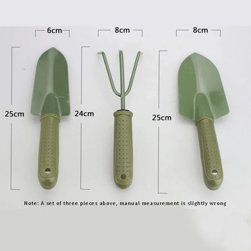Morden style 3 pcs small gardening hand tool set threaded non-slip green plastic handle Iron shovel garden loosening tool