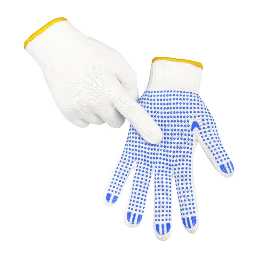 Blue Working Construction Cheap Safety Work Gloves Garden Cotton Knitted Pvc Dotted Gloves