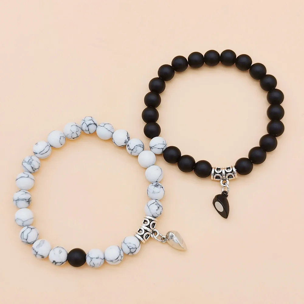Hot Selling Female Heart-Shaped Magnetic Bracelet Black Frosted White Turquoise Good Friend Couple Set Fashion Jewelry Gift