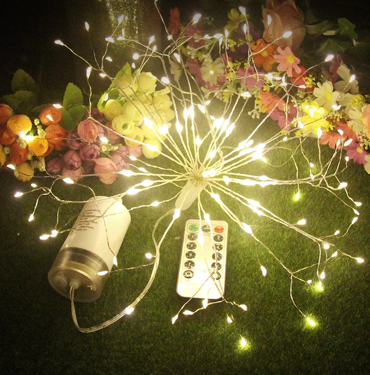 Free Shipping LED Fireworks Lamp With Battery Box Copper Lamp Outdoor Christmas Wedding Garden Decoration Fireworks Lamp String