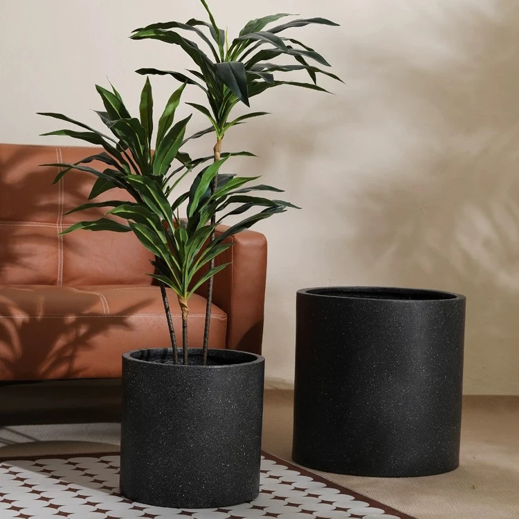 High quality floor decoration cylinder fiber clay pot garden pots outdoor planters flower pot