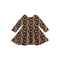 Girlymax 2022 Pumpkin Halloween Trick or Treat Long Sleeve A-LIne Twirl Knee Length Baby Girls Dresses Kids Clothing