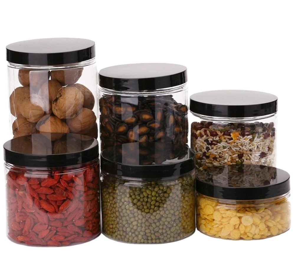 Food Grade PET Container Plastic Jars for Peanut Butter Honey Jams With Screw Top Lid 600ml 350ml