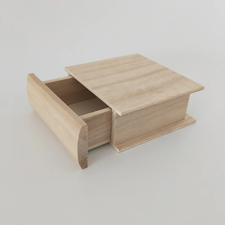 unfinished paulownia wood cosmetic boxes book shape wood drawer box