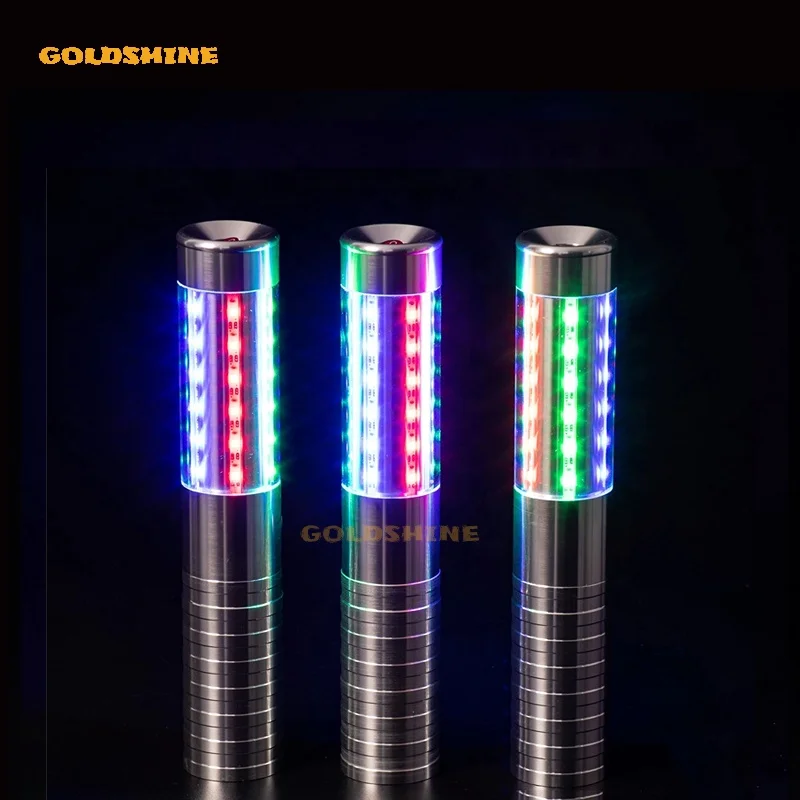 23cm Gold Silver Aluminum LED Strobe Baton Colorful Flashing Bottle Spark Halloween Club Parties Metal Material Party Supplier