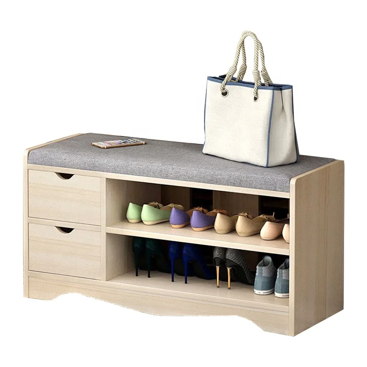 Shoe Storage Cabinet Comfortable Seat Wood Display Shoes Rack Shelf with Cushion