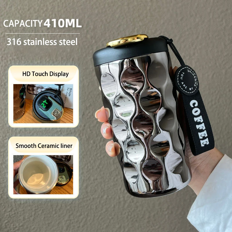 Best Price 410ml Portable Insulated Stainless Steel Thermos Ceramic Iiner Coffee Mug/Cup with HD Intelligent Temperature Display