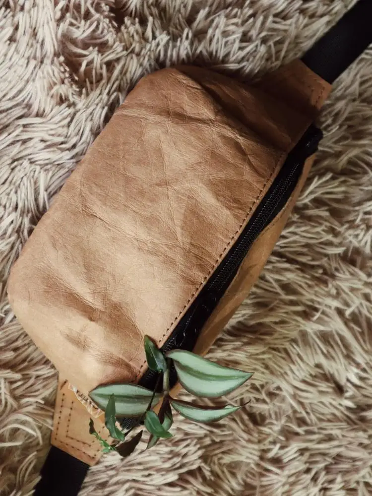 Экологичная переработанная моющаяся поясная сумка из крафт-бумаги для занятий спортом и бегом