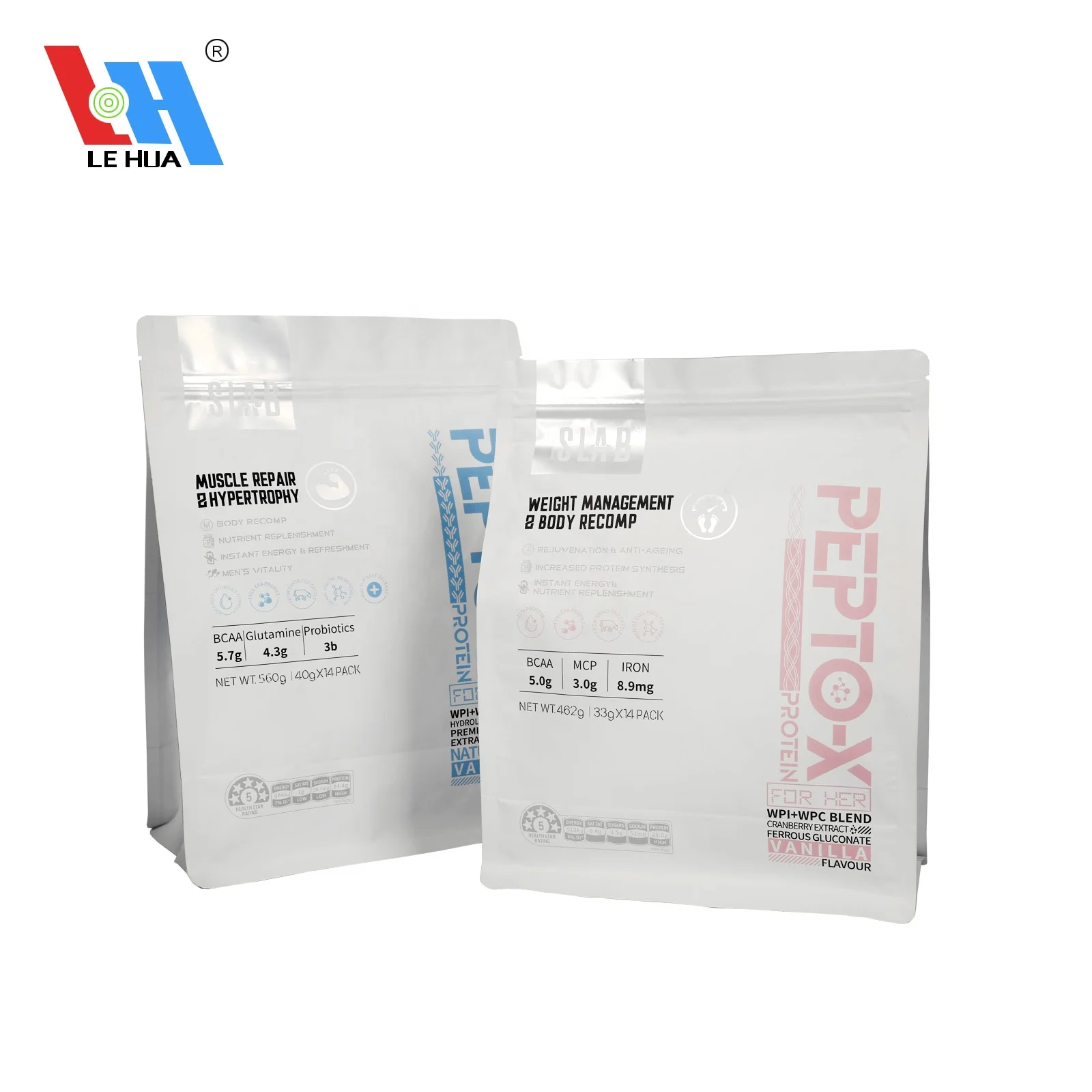 Custom Logo Substitute Meal Powder Flat Bottom Stand Up Zipper Eco Friendly Bag