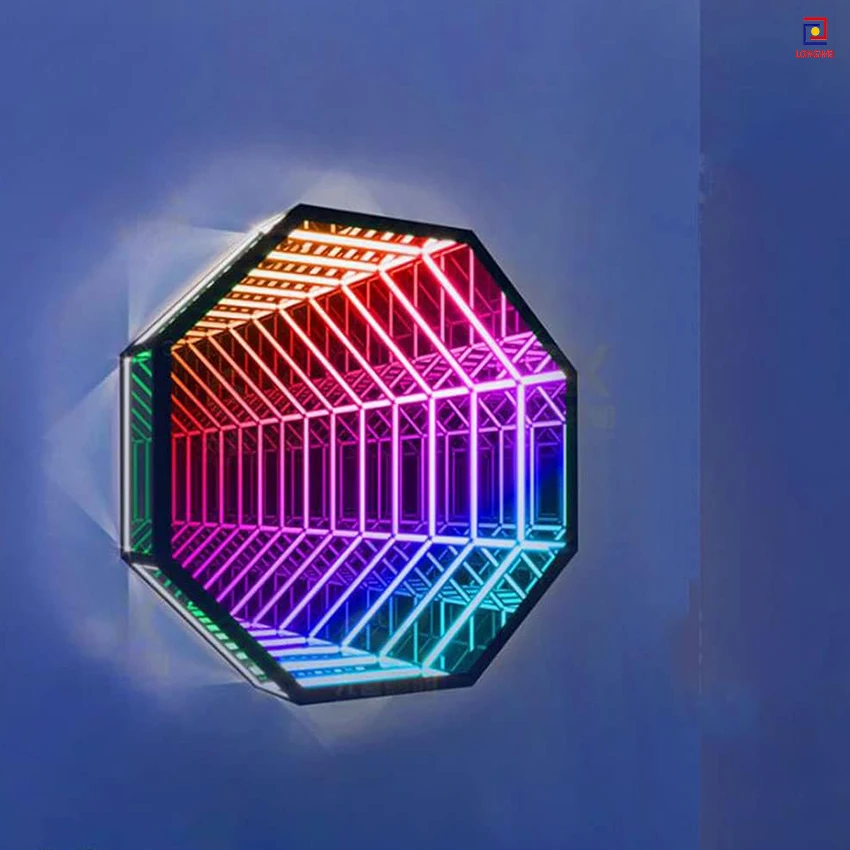 Hot Selling Nordic Atmosphere Hexagon Wall Lamp Multilayer Magic Mirror 3D LED Dance Floor Modern Glass Design