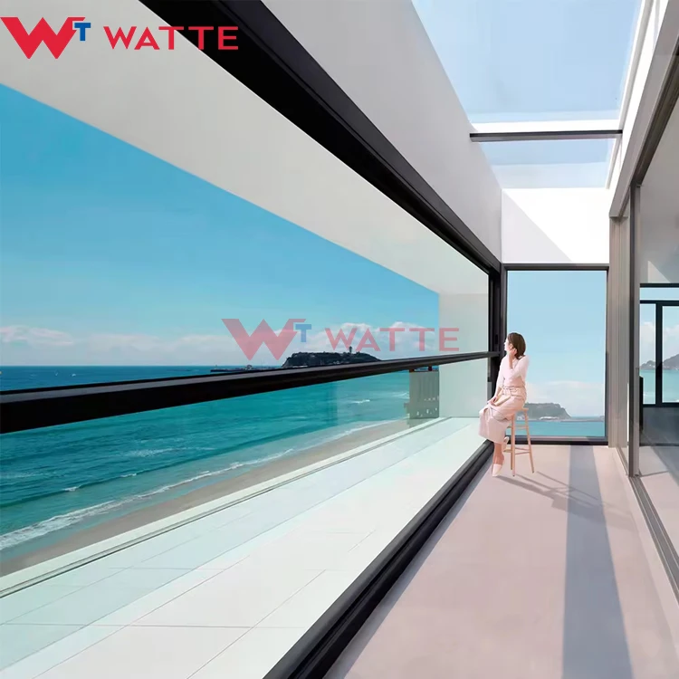 Hot sale aluminum triple glass vertical sliding lift up window custom made electric retractable large picture windows