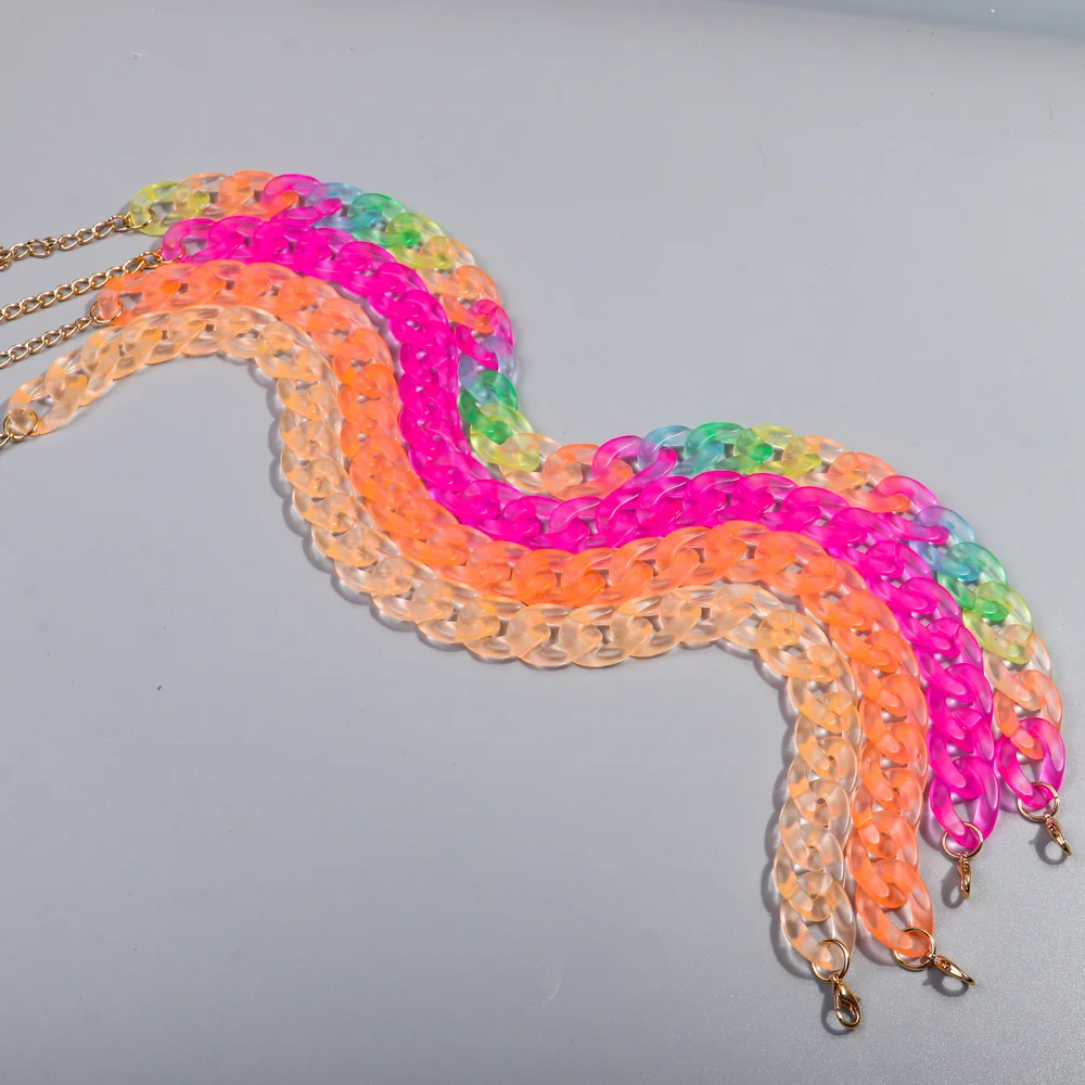 Wholesale High Quality Resin Necklace Color Frosted Fluorescent Transparent Neon Chain Acrylic Necklace for Women