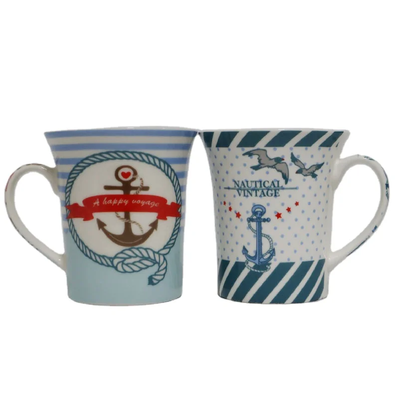 
Bulk Daily Used Blue Watercolor Cheap Decorative Crockery Ceramic Mug Flared Mug 