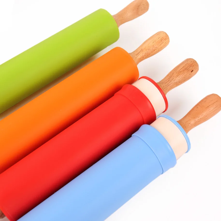 Dough Roller for Pizza, Cookie with Wooden Handle Silicone Rolling Pin