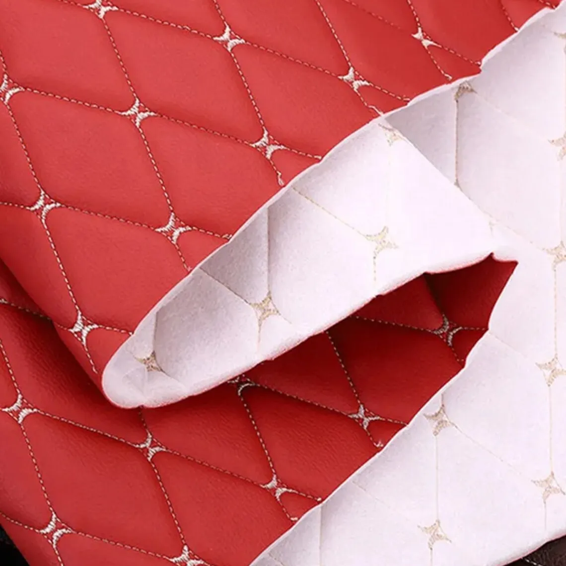 Leather Diamond Stitched Padded Fabric Quilted Cushion faux Leather Material Best for Car seats Upholstery Interior Purse