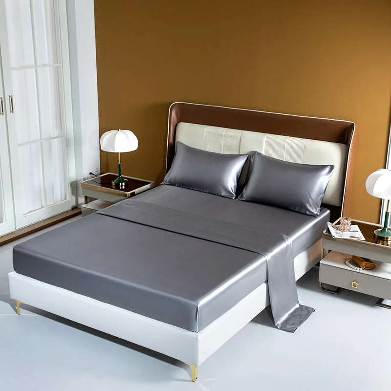 New 100 Silk Fitted Sheet Pillowcase 4 PCS Luxury Silk Bed Sheet Sets