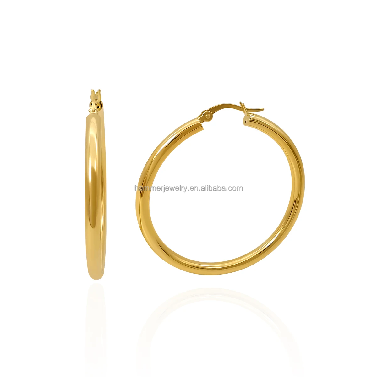 Fine Jewelry Hoop Earring AU585 14K Real Gold 40mm Hoop Earrings Hot Selling Earrings for women ang girls