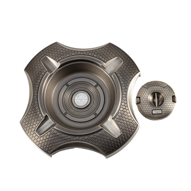 JIFENG JF-TZ267 UFO design vintage/fashion style metal cigar ashtray and cutter set with cigar punches both sides for cigar gift