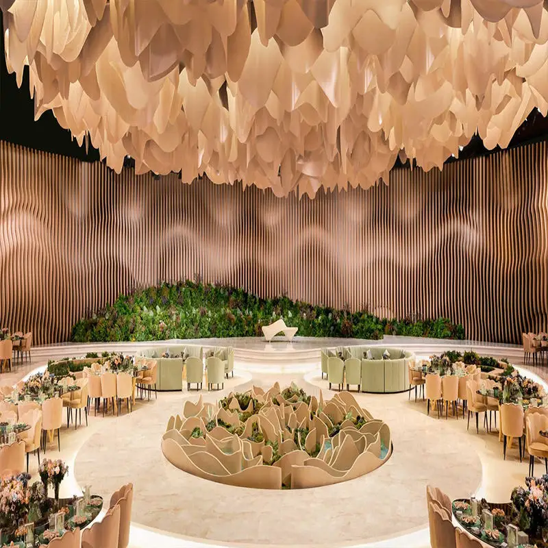 Wedding Hall Ceiling Ribbon Champagne Color Hanging Flower Ceiling Decoration Wedding Chandelier Hanging Light