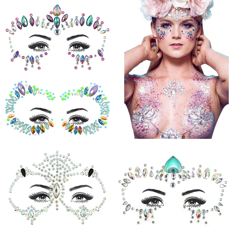 Hot Selling Popular Body Tattoo Self Adhesive Face Crystal Jewels Rhinestones Gem Sticker Face Crystal Stickers