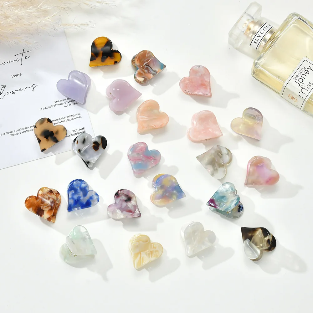 European and American 2.8cm Mini Heart Hair Claw  for Women Cellulose Acetate Hair Claw Clip