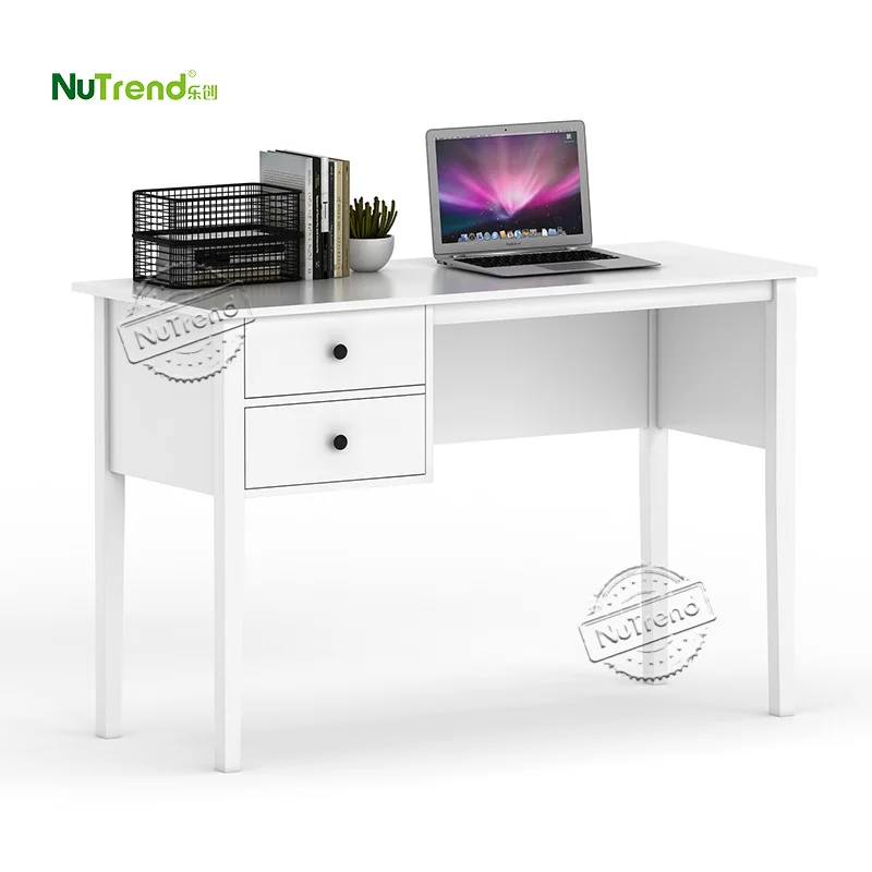 modern white office reception desk two drawers PC laptop study book table for home school