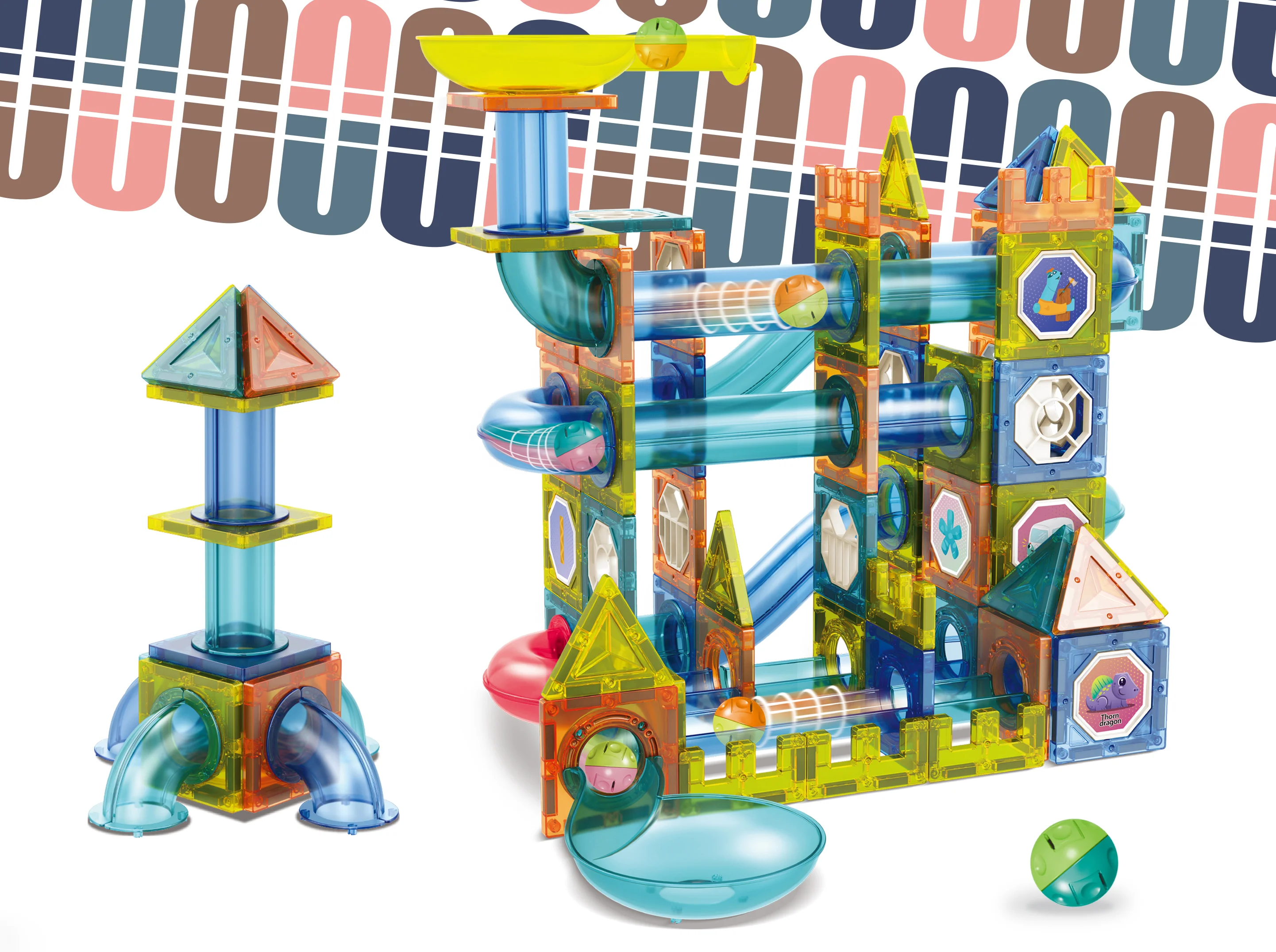 Popular Puzzle Race Track Slide Marble Run Building Blocks for Kids 42PCS Blocks OEM magnetic Assemble Educational Toys