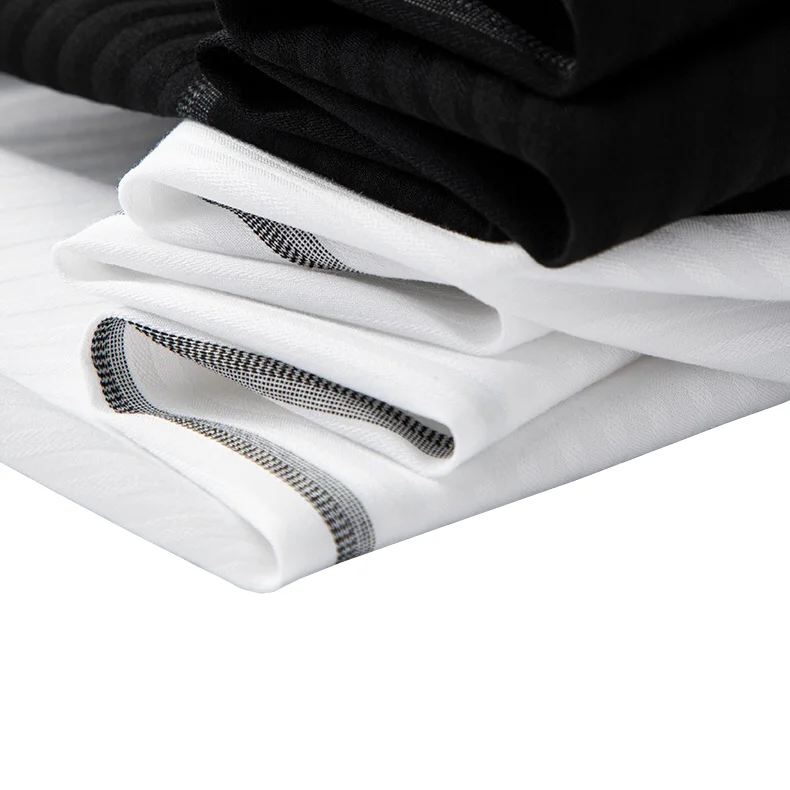 Китайская текстильная промышленная стандартная полиамидная полиэфирная черно-белая полосатая ткань для мужской рубашечной ткани