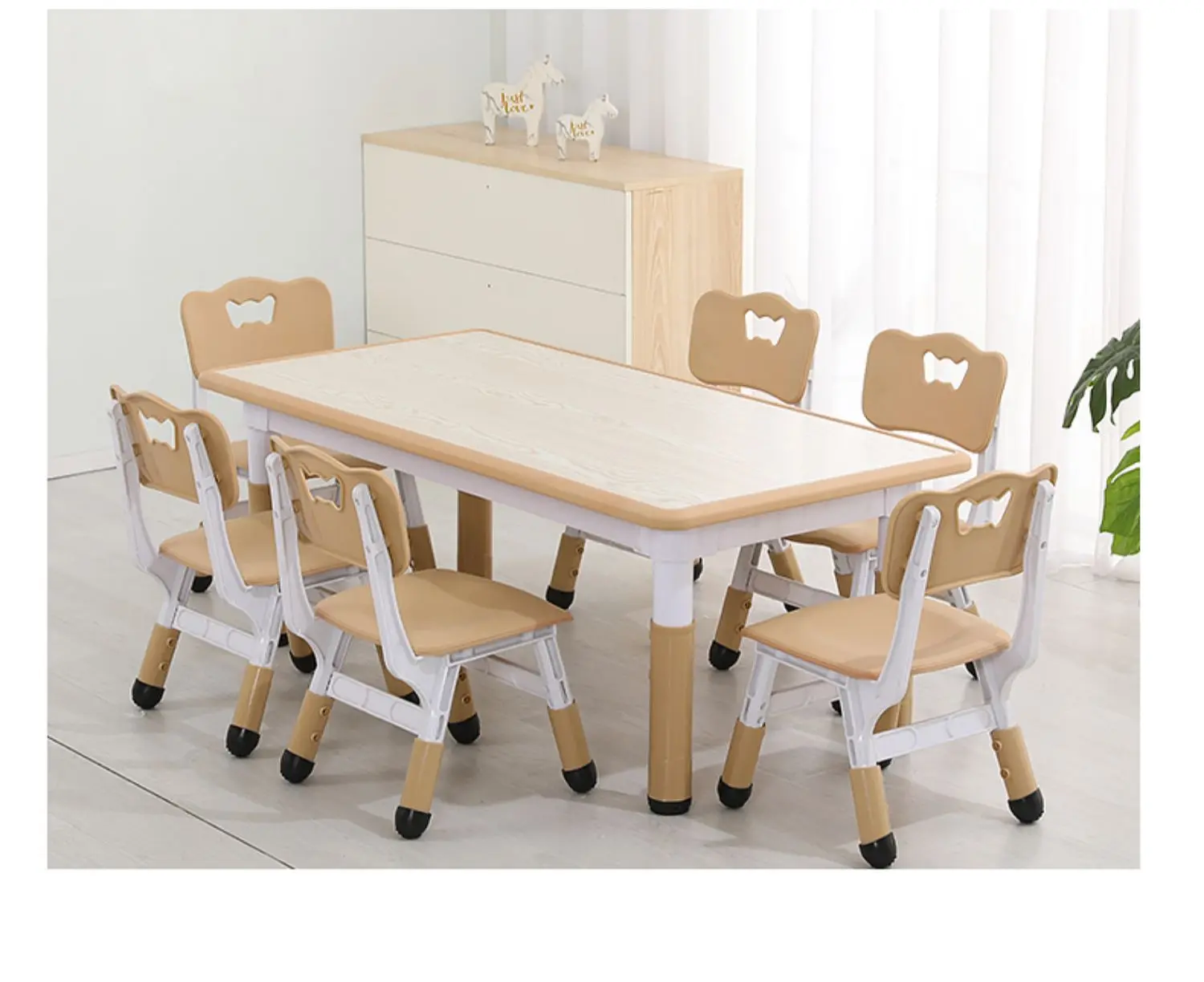 Height-Adjustable School Study Desk 4 Seat Toddler Table Chair Set Kids Furniture for Ages 2-10 Boys & Girls