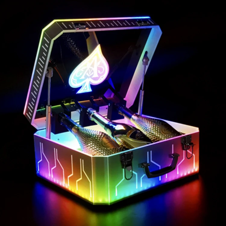 factory direct Ace of Spade Carrier Black Box LED VIP Champagne Bottle Display Case LED Wine Bottle Presenter bottle glorifier