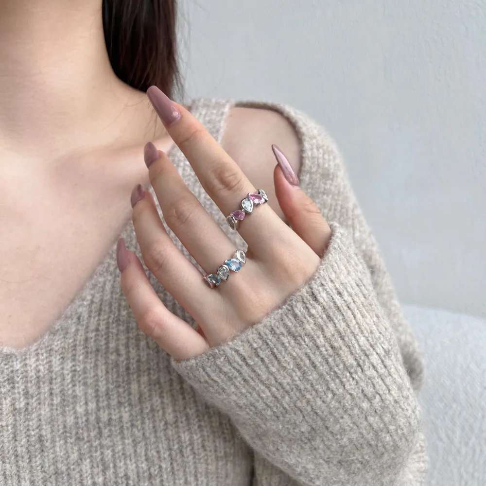 925 Sterling Silver Set Zircon Water Drop Pear-shaped Personality Splicing Design Ring for Women Hainon 773