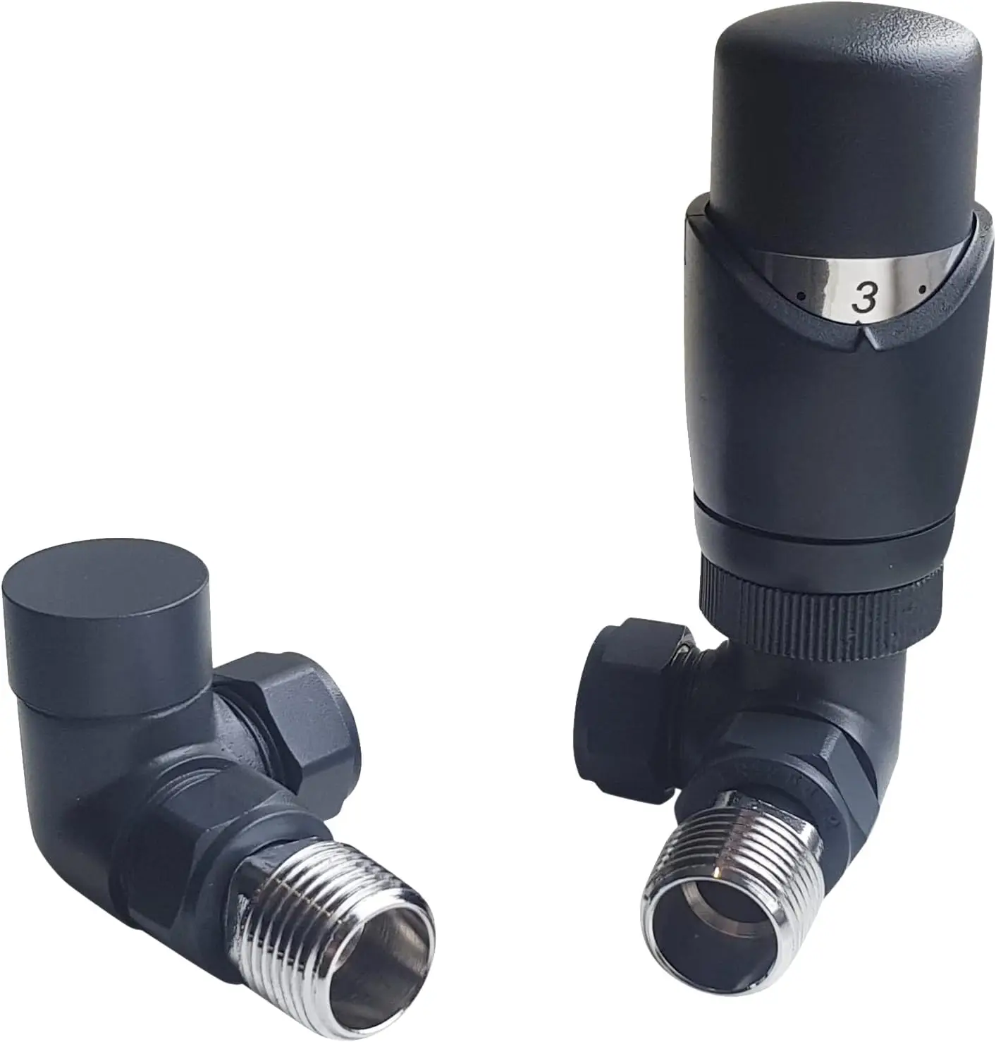 HOPERADS  Thermostatic Radiator Valve Set - Anthracite Radiator Valves inc. Corner TRV & Lockshield -  Vertical Radiator