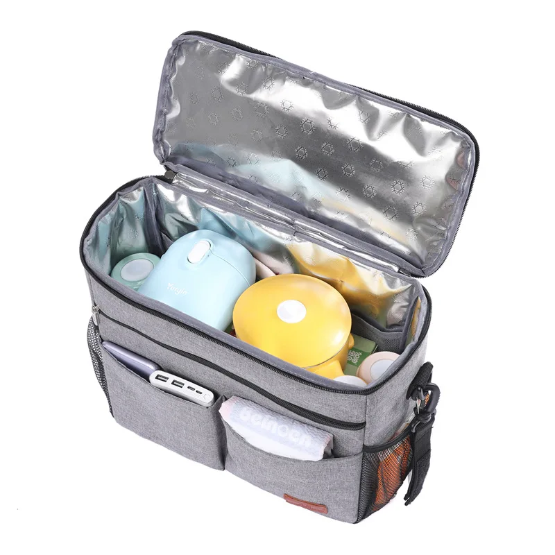 New Large Capacity Gray Oxford Cloth Stroller Organizer With Cup Holders Baby Stroller Organizer Bag Backpack