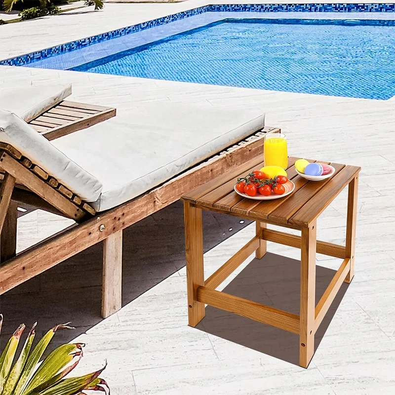 Teak side table with storage rack Outdoor table terrace swimming pool balcony sofa side table