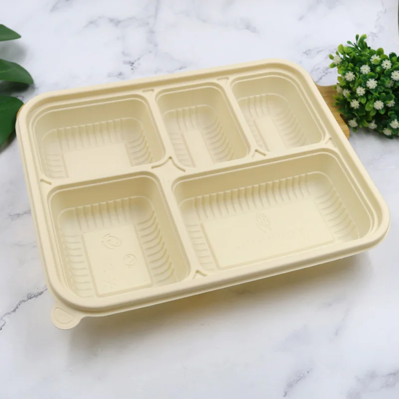5 Compartment Takeaway Bento Lunch Box Corn Starch Disposable Compostable Food Packaging Container Snack Boxes With Lid