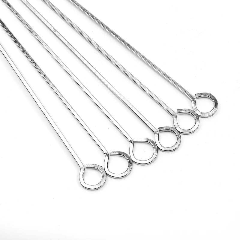 Metal Barbecue Iron Chrome Plating BBQ Strings Reusable Shish Kebab Sticks Grilling Skewers