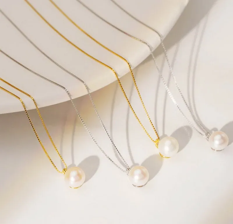 Zooying 925 Sterling silver simple bridesmaid minimalist pearl chain necklace for women