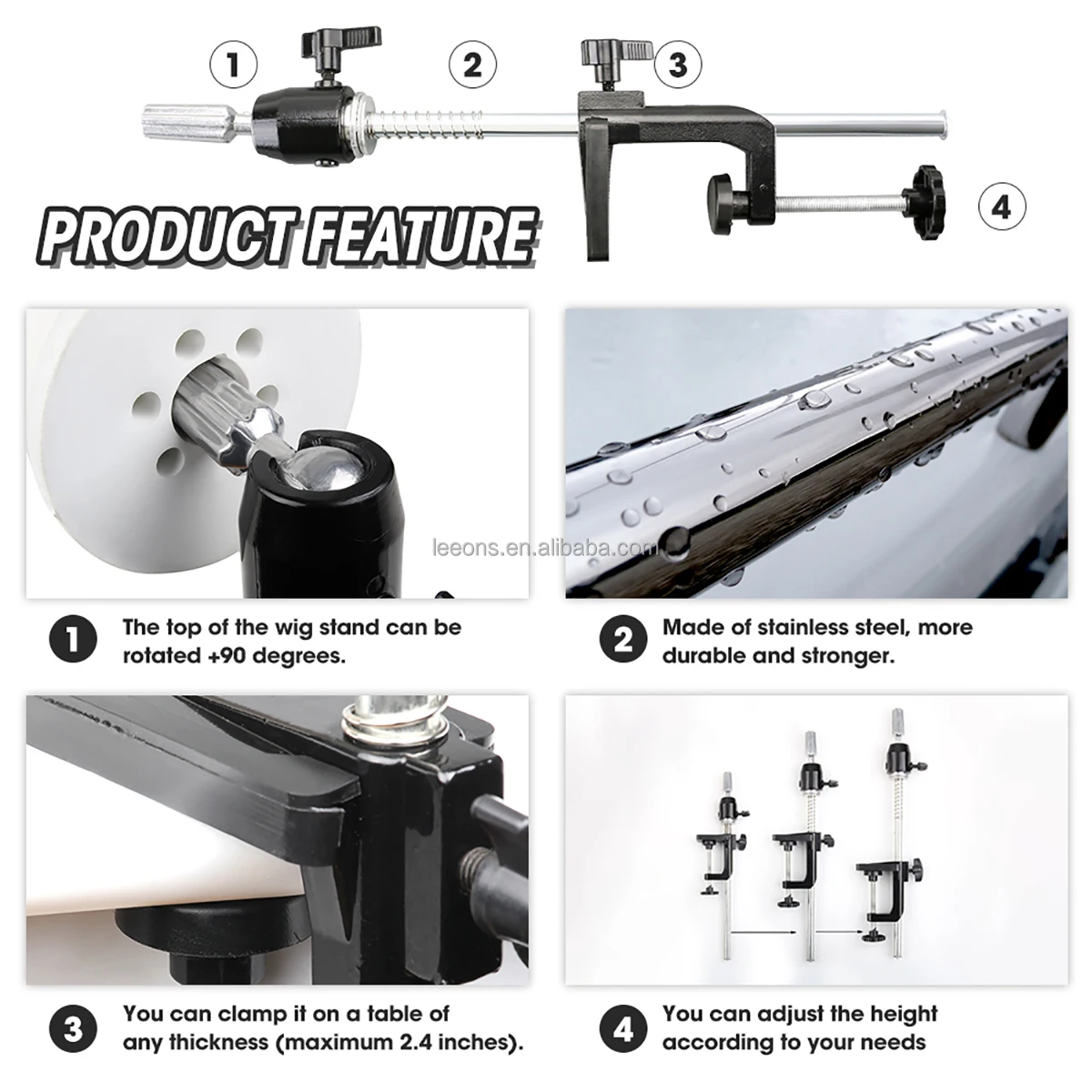 Hot Selling Top Quality Practice Training Mannequin Head Stand Holder Adjustable Metal Desk Table Clamp Stand for Wig Making