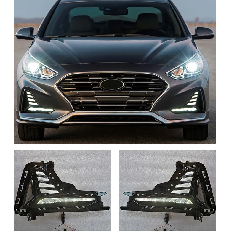 fog light LED DRL Daytime Running Lights Fog Lamps cover day light for Hyundai Sonata 2017 2018
